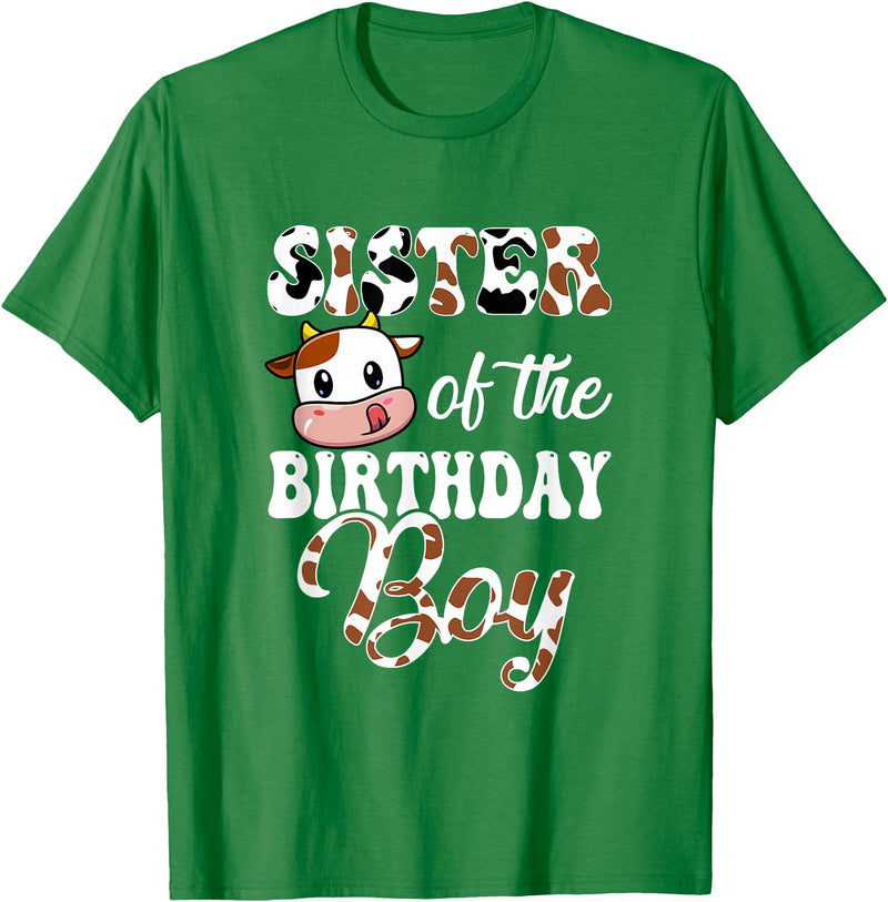 Love Family Matching Sister Of The Birthday Boy Cow Farm 1St Birthday Boy T-Shirt - Kelly Green