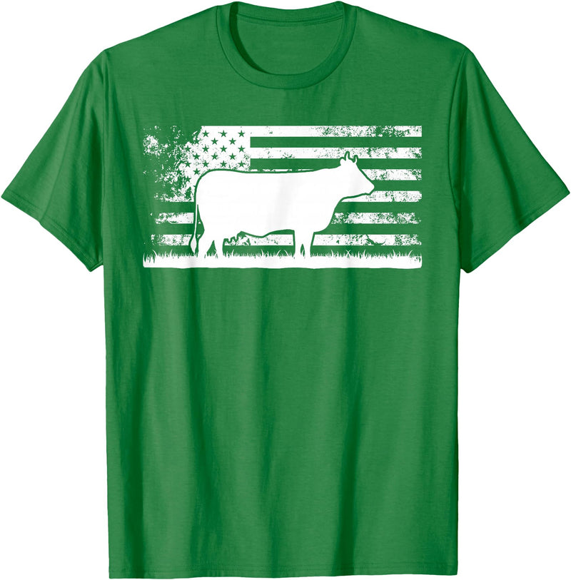 Funny Charolais Rancher Gift for Cattle Lover American Flag - American Cow Charolais Rancher T-Shirt - Kelly Green
