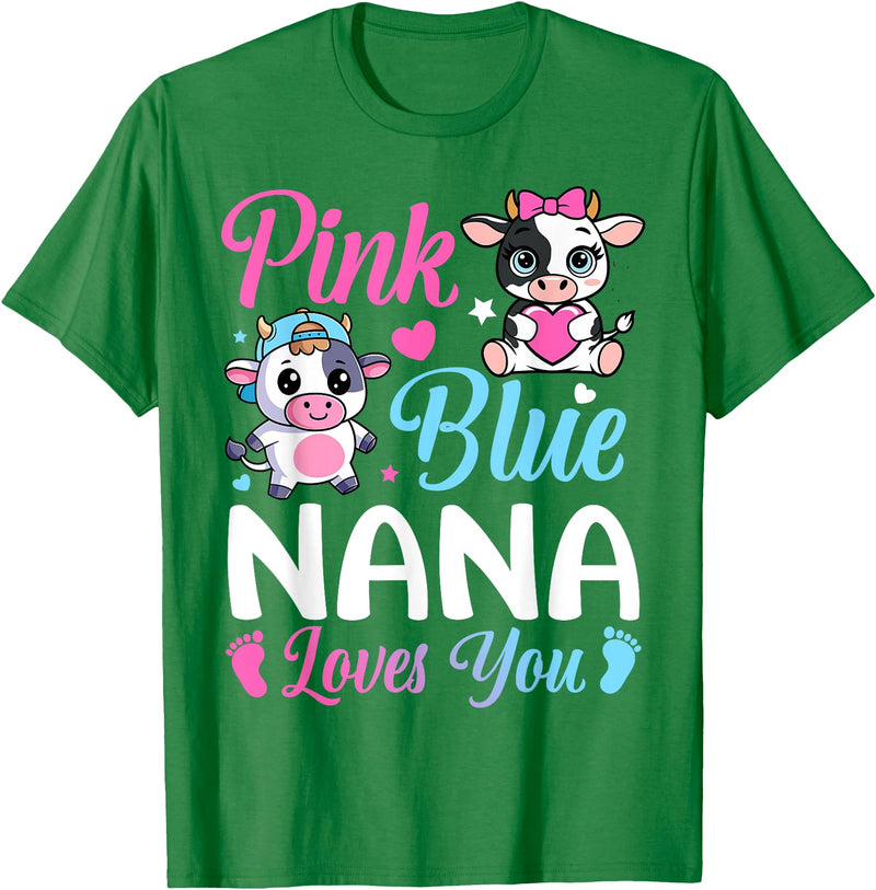 Cow Baby Shower Announcement Family Matching Tees Pink Or Blue Nana Loves You Cow Gender Reveal Family T-Shirt - Kelly Green