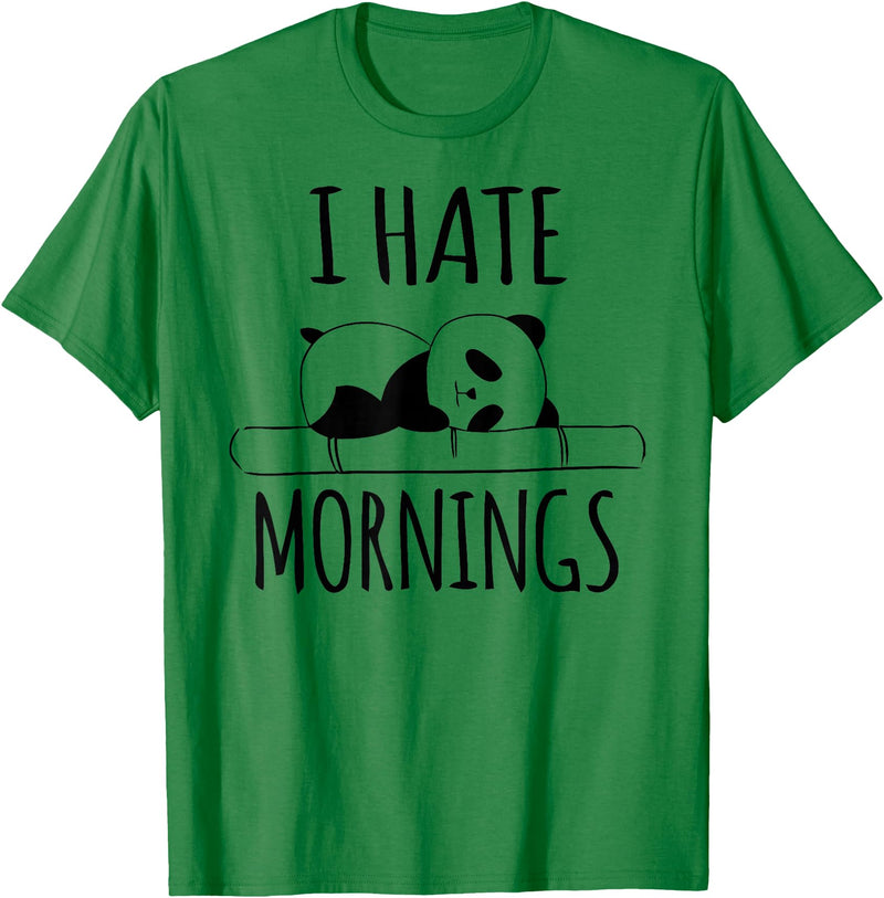 Funny humorous Sayings & Sarcastic Slogans Co. I Hate Mornings Panda Bear Cute Humor Night Owl PJ Men Women T-Shirt - Kelly Green
