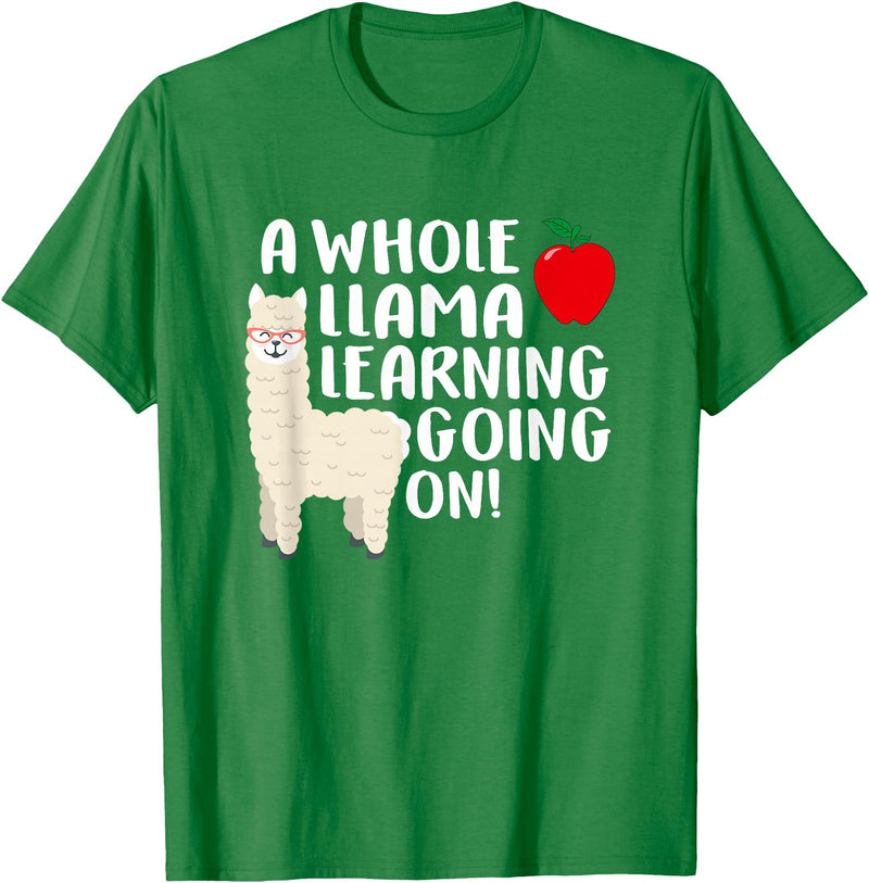 SOMMAS TEACHER A Whole Llama Learning Going on Funny First Grade Teacher T-Shirt - Kelly Green