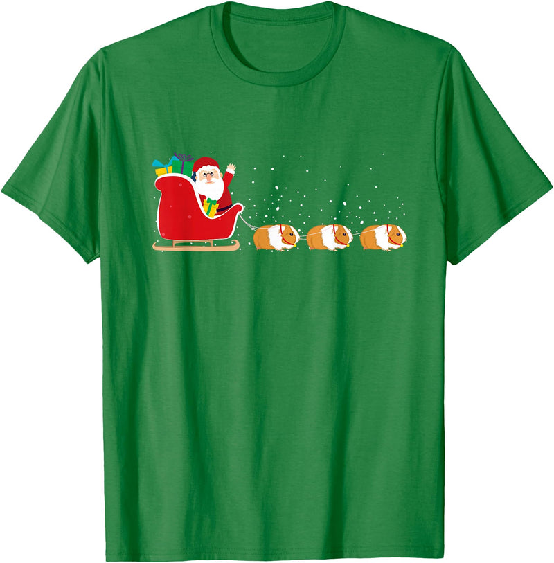 Funny Christmas Sleigh Animal Gifts Guinea Pig Santa Christmas Sleigh - Funny Guinea Pig Xmas T-Shirt - Kelly Green