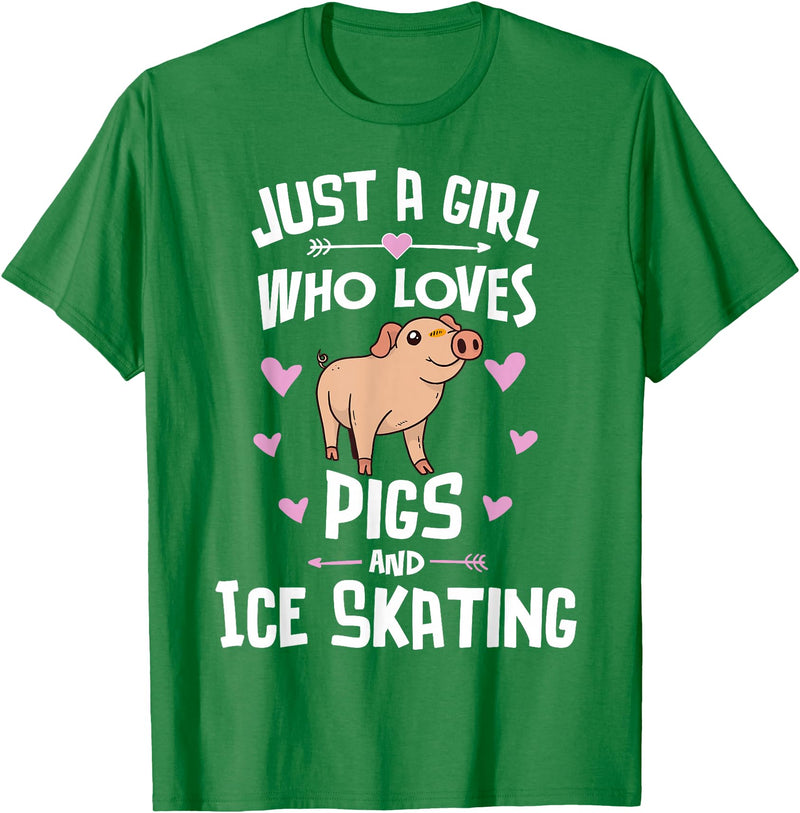 Pigs Memme Pigs And Ice Skating Gifts for Girls Women T-Shirt - Kelly Green