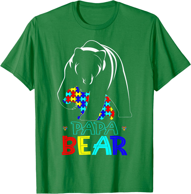 Papa Bear Autism Awareness Month Gifts Autism Dad Papa Bear Autism Awareness Gifts for Autism Dad Support T-Shirt - Kelly Green