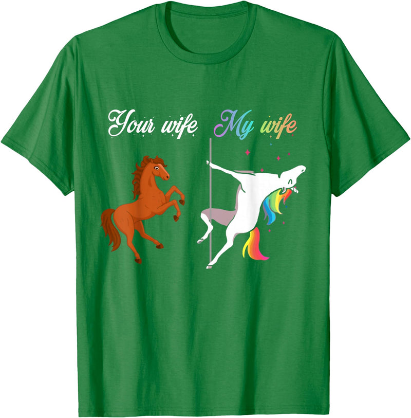 Funny Horse And Unicorn Pole Dancing Tee Your Wife Horse And My Wife Unicorn Funny Pole Dancing Gift T-Shirt - Kelly Green