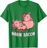 Funny sayings Farmers organic Farmers Animals Makin` Bacon Pig Bacon Farmer T-Shirt - Kelly Green