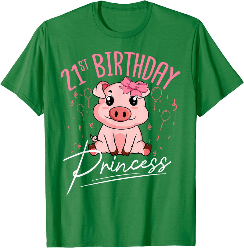 Pig Birthday 21 Cute Piggy Barn Party Apparel Pig 21st Birthday Princess Farm Party Hog Farmer Barnyard T-Shirt - Kelly Green