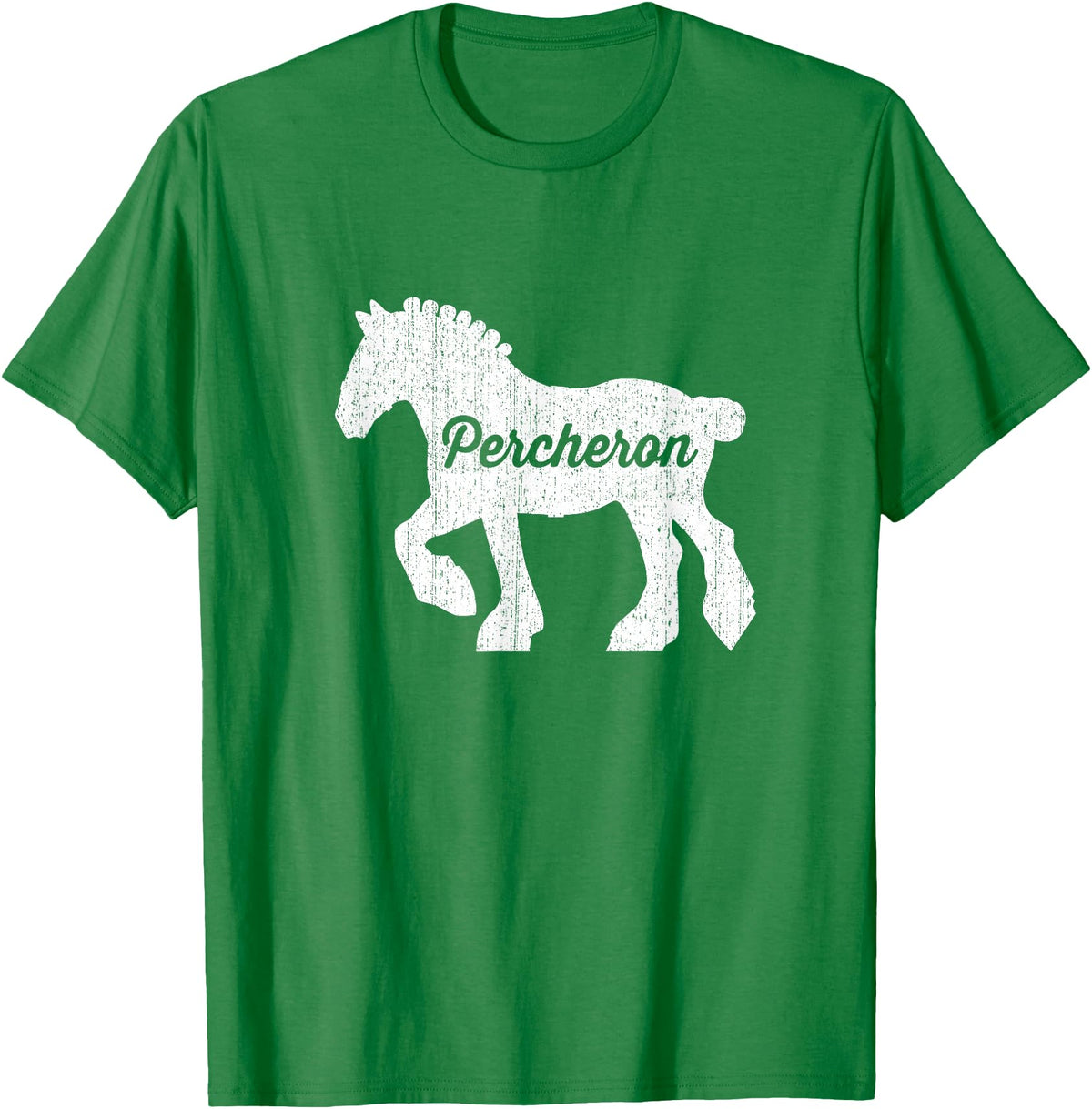 Angry Ant Graphics - Percheron Horse Distressed Silhouette of Percheron Draft Horse T-Shirt - Kelly Green
