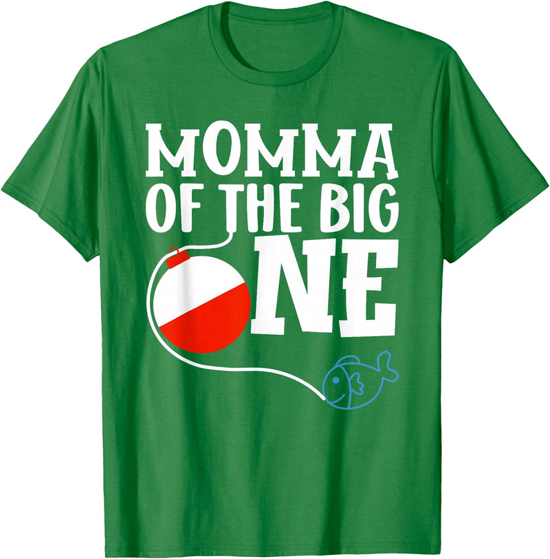 Family Ofishally One Birthday Theme Fishing Momma of The Big One Fishing Boy First Birthday Ofishally T-Shirt - Kelly Green