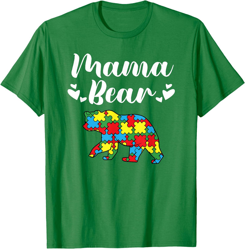 Mama Bear Autism Awareness Mom Puzzle Clothing Co Autism Awareness Mama Bear Proud Autistic Mom T-Shirt - Kelly Green