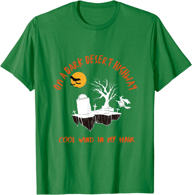 LITSHOGEN On A Dark Desert Highways - Riding Witch Halloween Day T-Shirt - Kelly Green