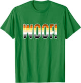 "WOOF!" Gay Bear Pride Flag Text T-Shirt
