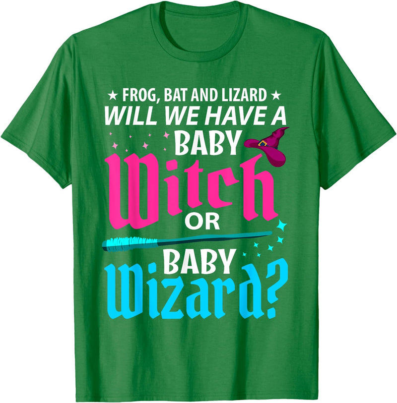 Halloween Gender Reveal Apparel Witch Or Wizard Gender Reveal Baby Shower Party Celebration T-Shirt - Kelly Green