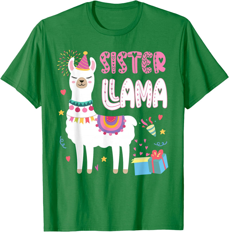 Family Matching Llama Birthday Party Supplies Sister Llama Sister Of The Birthday Llama Birthday T-Shirt - Kelly Green
