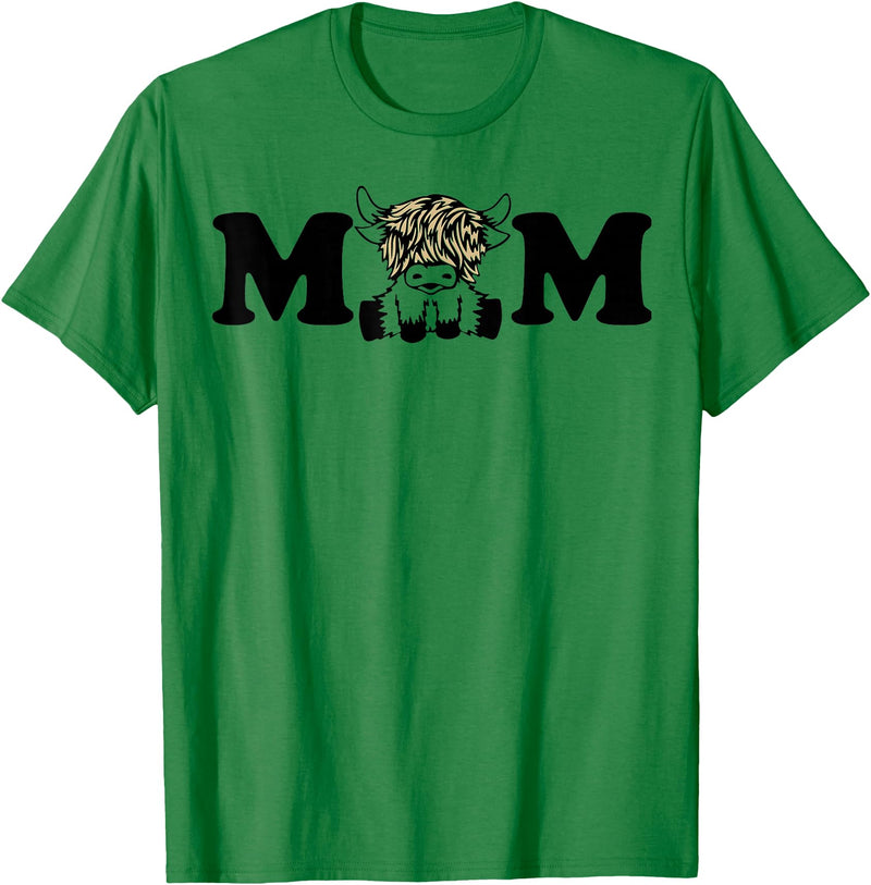 Highland Cattle Corner Messy Bun Life Hair Glasses highland cow mom T-Shirt - Kelly Green