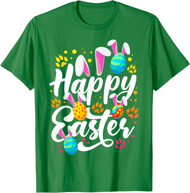 Funny Happy Easter Eggs with Easter Bunny Rabbit Ears T-Shirt in Kelly Green