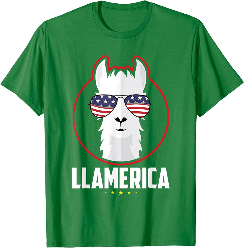 Cool Llama - Zoo - Wildlife Stuff Llamerica Llama T-Shirt - Kelly Green