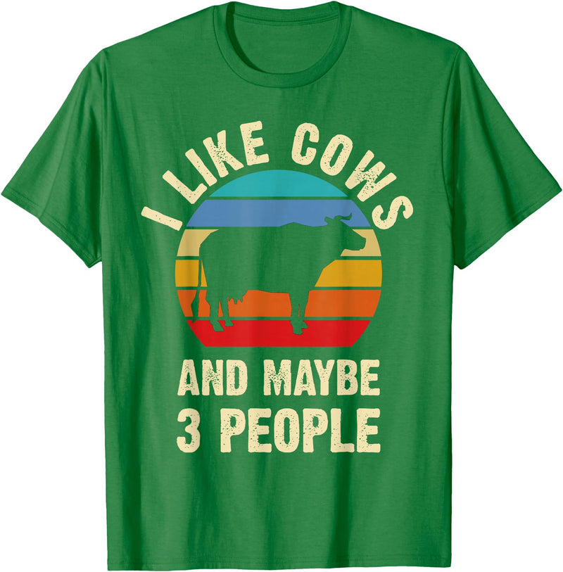 Funny Cows Lover Vintage Theme Gifts I like Cows and maybe 3 people funny vintage Farm theme T-Shirt - Kelly Green