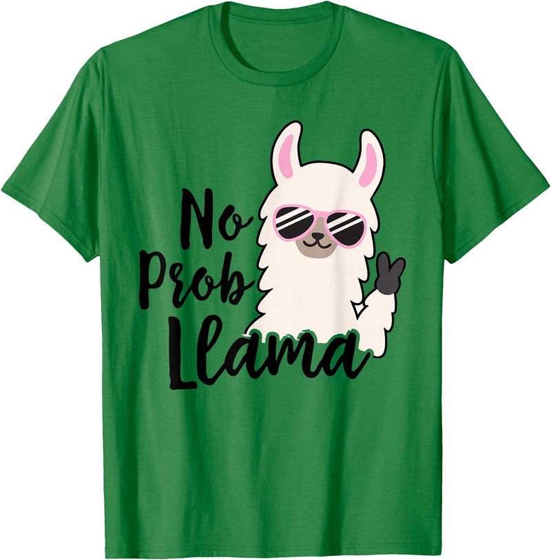 No Prob Llama Drama NO PROB-LLAMA! Funny Llama Alpaca T-Shirt - Kelly Green