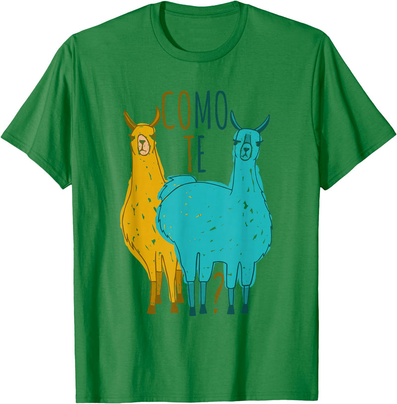 Funny Llama T-Shirt Como Te Llamas Funny Spanish Joke Llama Shirt Tee T-Shirt - Kelly Green