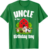 Birthday Boy Farm Animal Theme Uncle Of The Birthday Boy Farm Animal Bday Party Celebration T-Shirt - Kelly Green