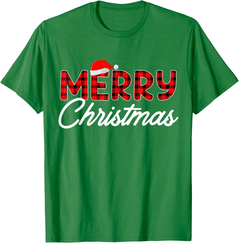 Merry Christmas Buffalo t -shir t Merry Christmas Buffalo Plaid Red Santa Hat Xmas Pajamas T-Shirt - Kelly Green