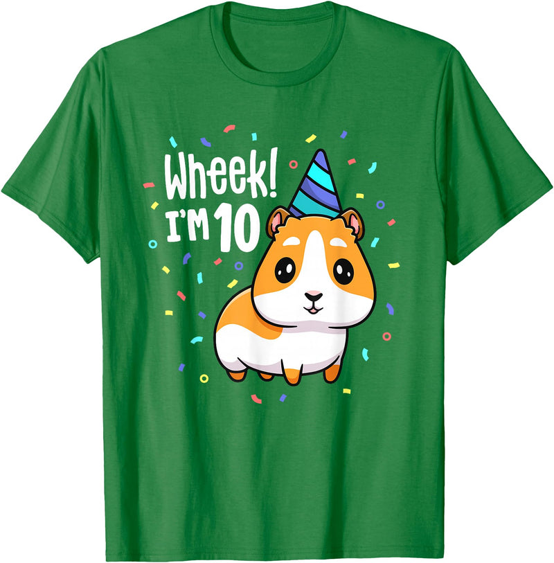 Guinea Pig Birthday by Joy Haus Guinea Pig Birthday Party Wheek Kid 10 Year Old 10th Outfit T-Shirt - Kelly Green
