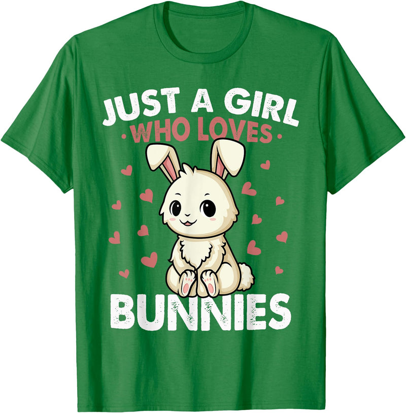 Just a Girl Who Loves Bunnies Kids Girls Rabbit Bunny T-Shirt in Kelly Green