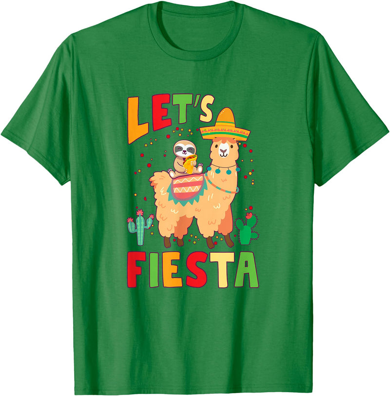 Funny Sloth And Llama Let's Fiesta Cinco De Mayo Sloth And Llama Let's Fiesta Cinco De Mayo Mexican Party T-Shirt - Kelly Green
