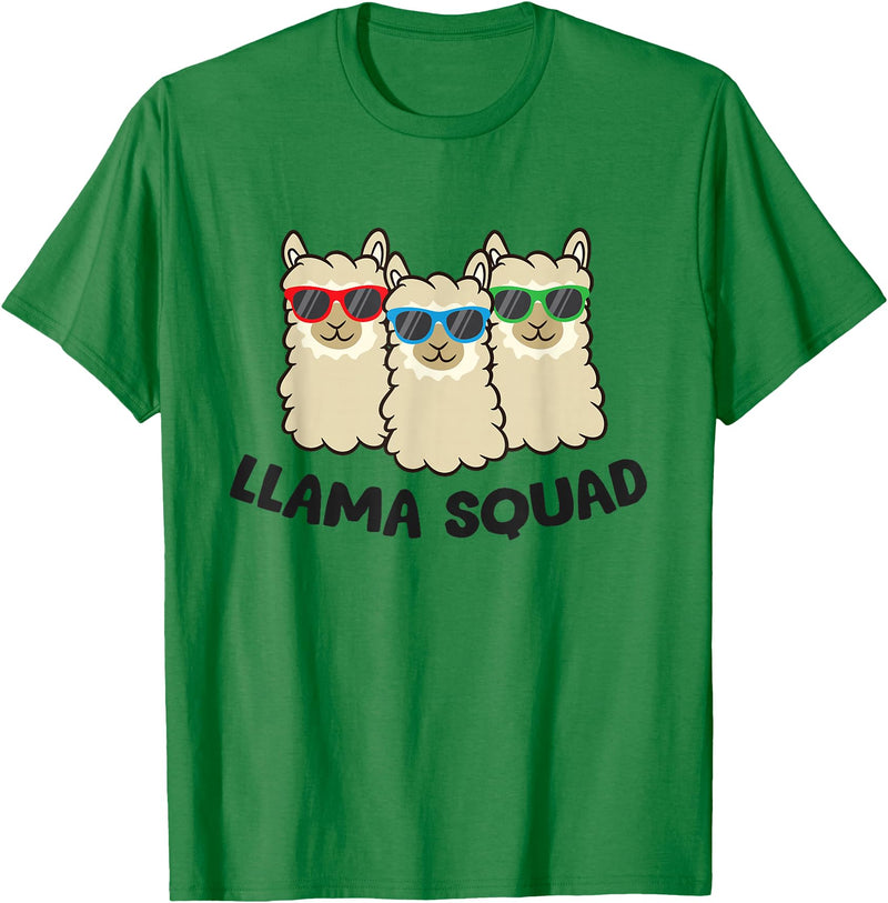 Llama Gifts For Llama Lovers Llama Squad Team Llama Matching Sunglasses LLamas T-Shirt - Kelly Green