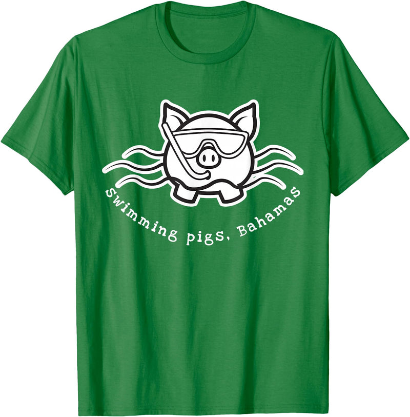 Bahamas Swimming Pigs Bahamas Swimming Pig with Mask and Snorkel T-Shirt - Kelly Green