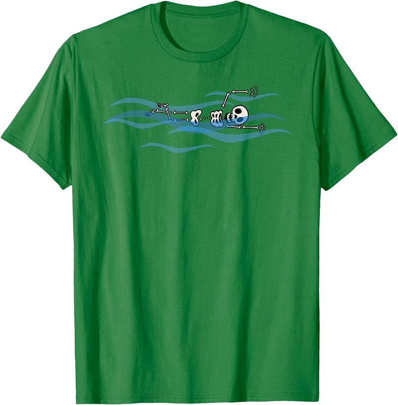 Funny Skeleton And Swimming Lovers Designs Halloween Skeleton Swimmer | All Hallows' Eve Gift T-Shirt - Kelly Green