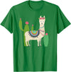 Captivaca Llama Shirts Cute Llama with Flower & Cactus/Llama Lover Gift T-Shirt Small - Kelly Green