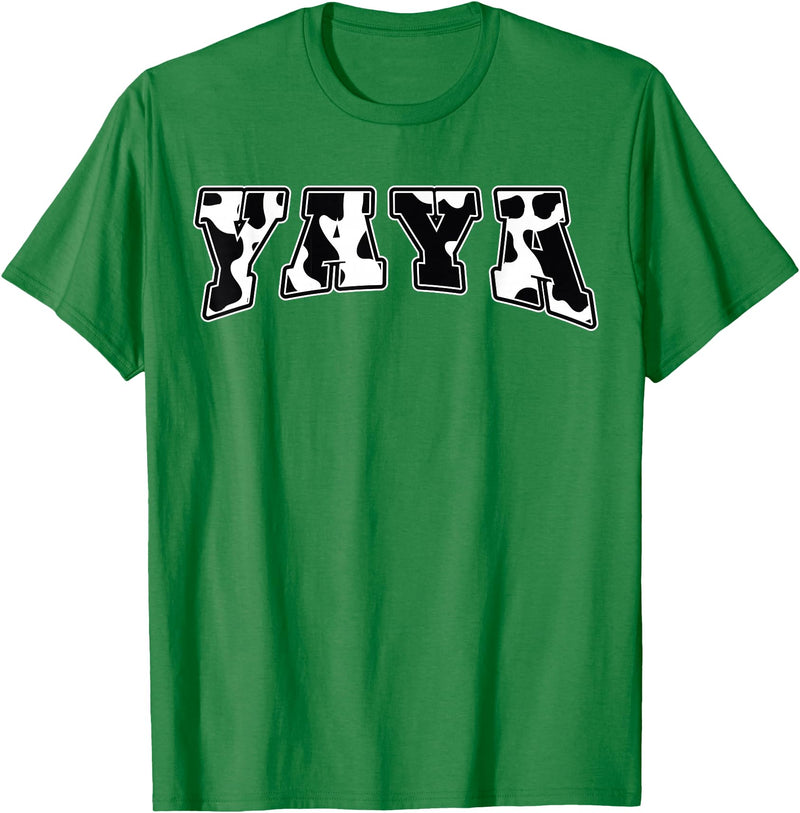YaYa Cow Print Cow Pattern Cute Mother Grandma Matching T-Shirt - Kelly Green