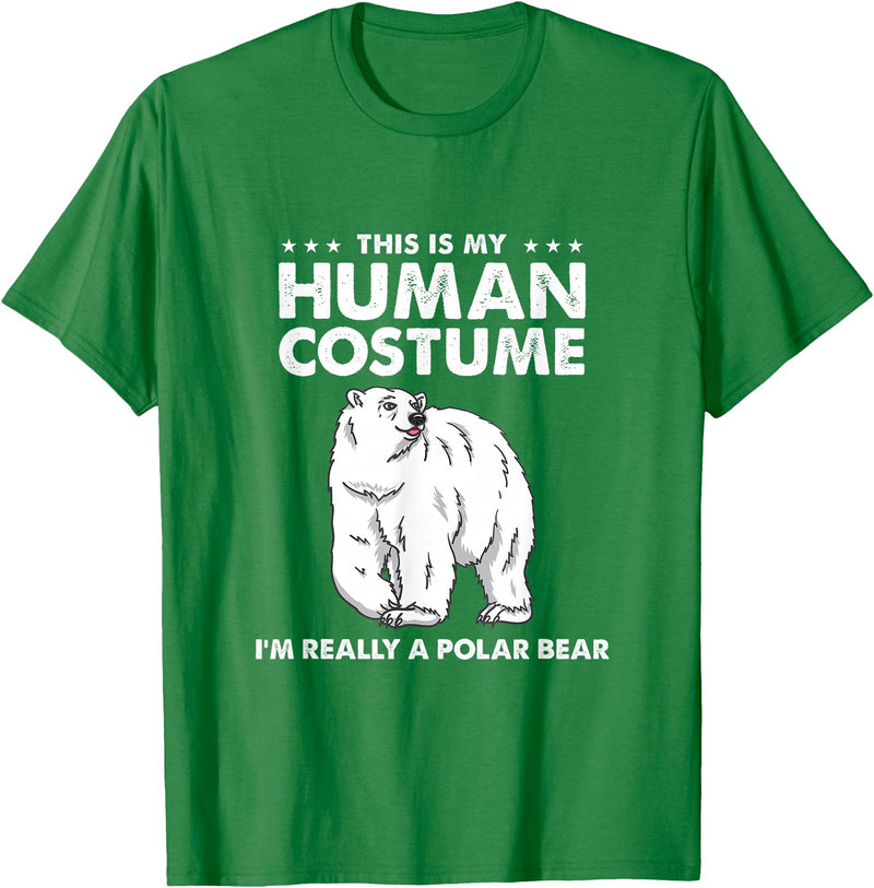 Awesome Halloween Designs This is My Human Costume I'm Really A Polar Bear Halloween T-Shirt - Kelly Green