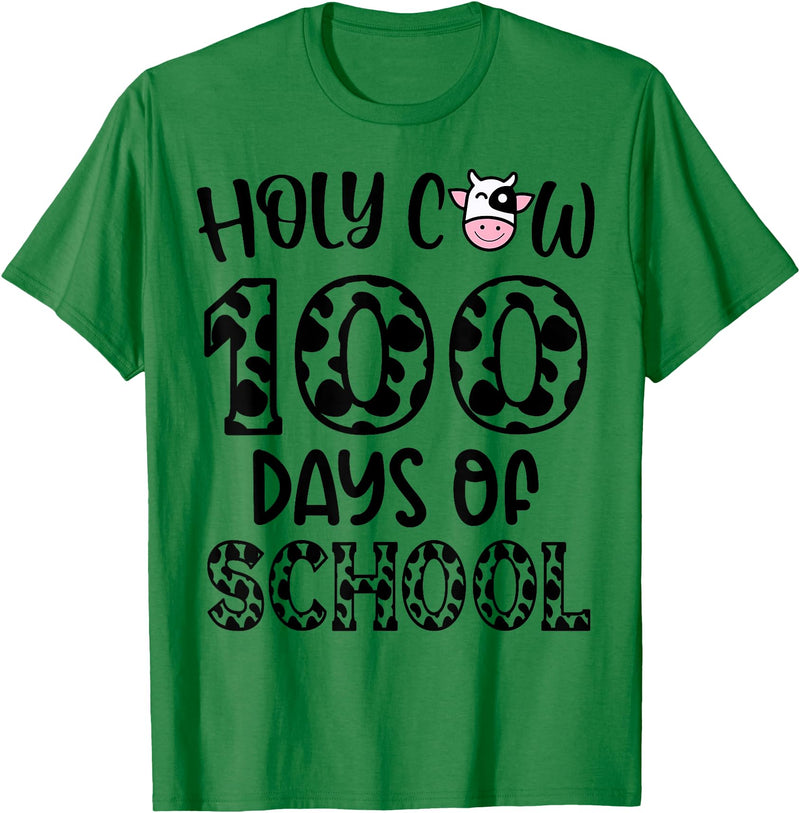 Holy Cow 100 Days Of School teachers Students Kids T-Shirt - Kelly Green