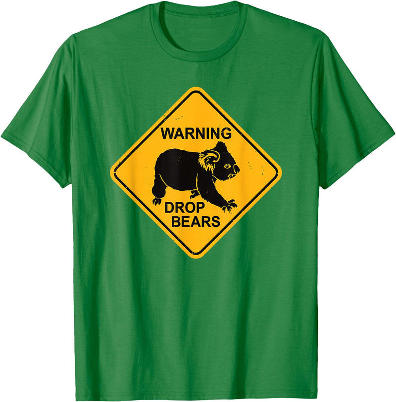 Australia Retro Koala Co. Koala Bear Warning Sign - Drop Bears Funny Koalas Australia T-Shirt - Kelly Green