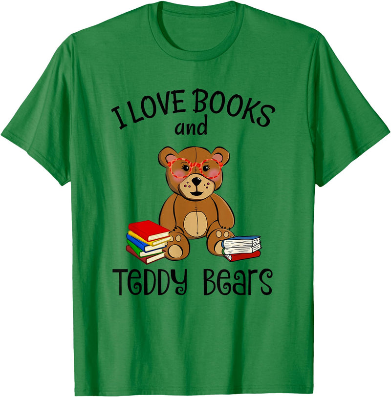 Teddy Bears, Cute Teddy Bear Lover Gifts Adorable Teddy Bear Love Books and Teddy Bear Reading T-Shirt - Kelly Green