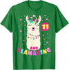 Llamazing Birthday Party Outfit Llama Lovers Llamazing 11 Years Old Girl Birthday Cute Llama Alpaca Kids T-Shirt - Kelly Green