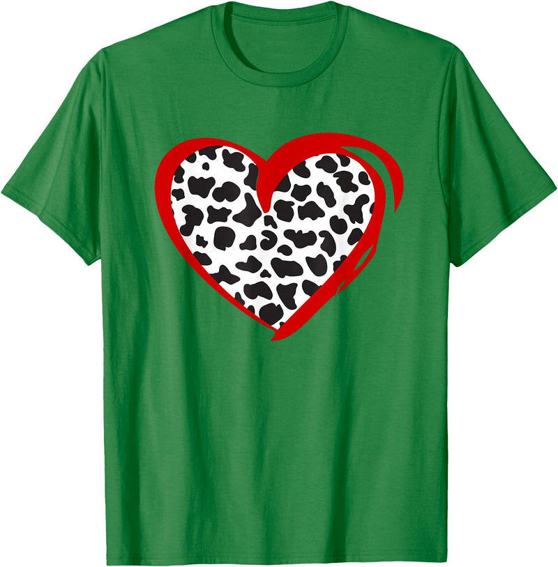Cow Pattern Clothing for Cow Lover Heart Cow Print T-Shirt - Kelly Green