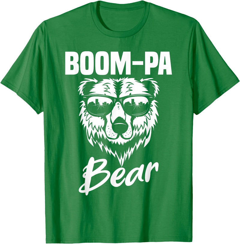 Boom-Pa Bear Funny Gifts Apparel Boom-Pa Bear Wearing Cool Sunglasses Fathers Day Gift T-Shirt - Kelly Green
