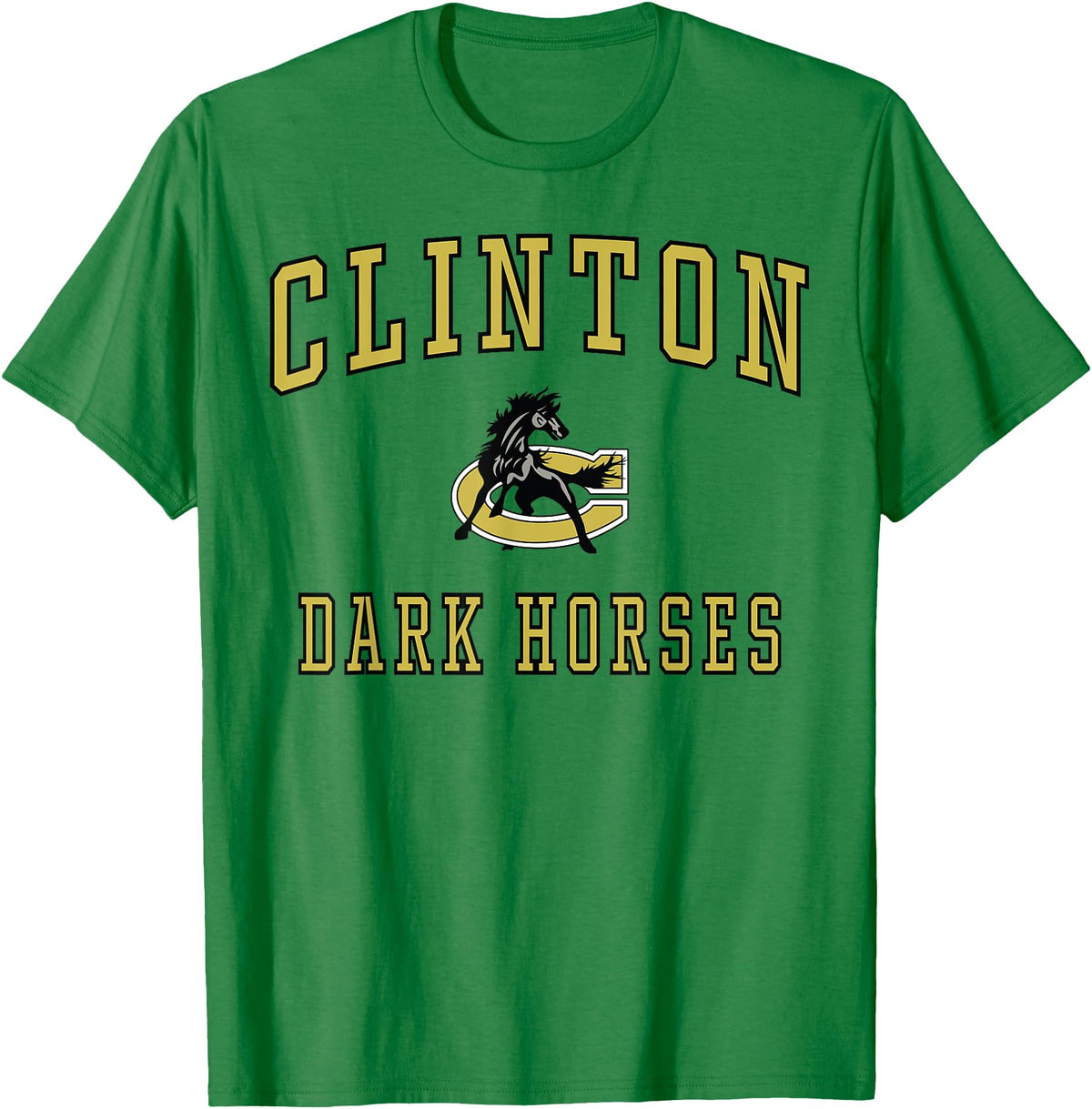 Official High School Fan Gear Clinton High School Dark Horses T-Shirt - Kelly Green