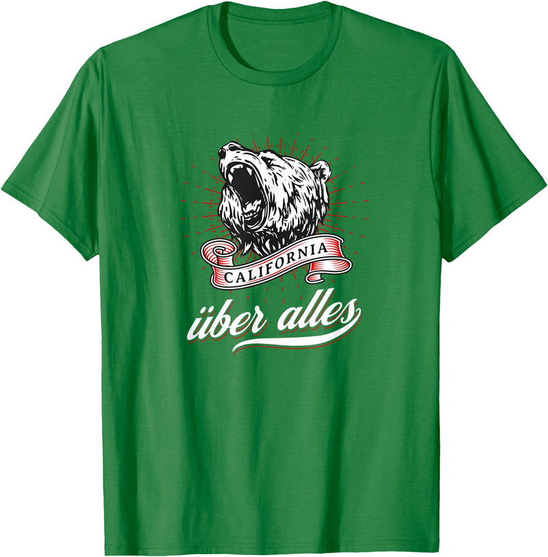 Not Quite Right California Über Alles with Roaring Grizzly Bear T-Shirt - Kelly Green