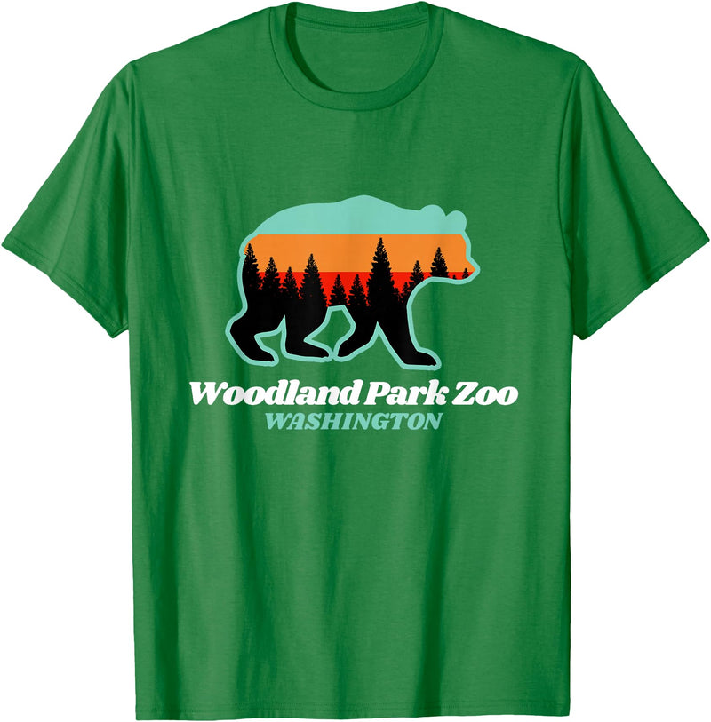 Retro Vintage WA Summer Camping & Hiking Souvenir Woodland Park Zoo Washington Tourist T-Shirt - Kelly Green