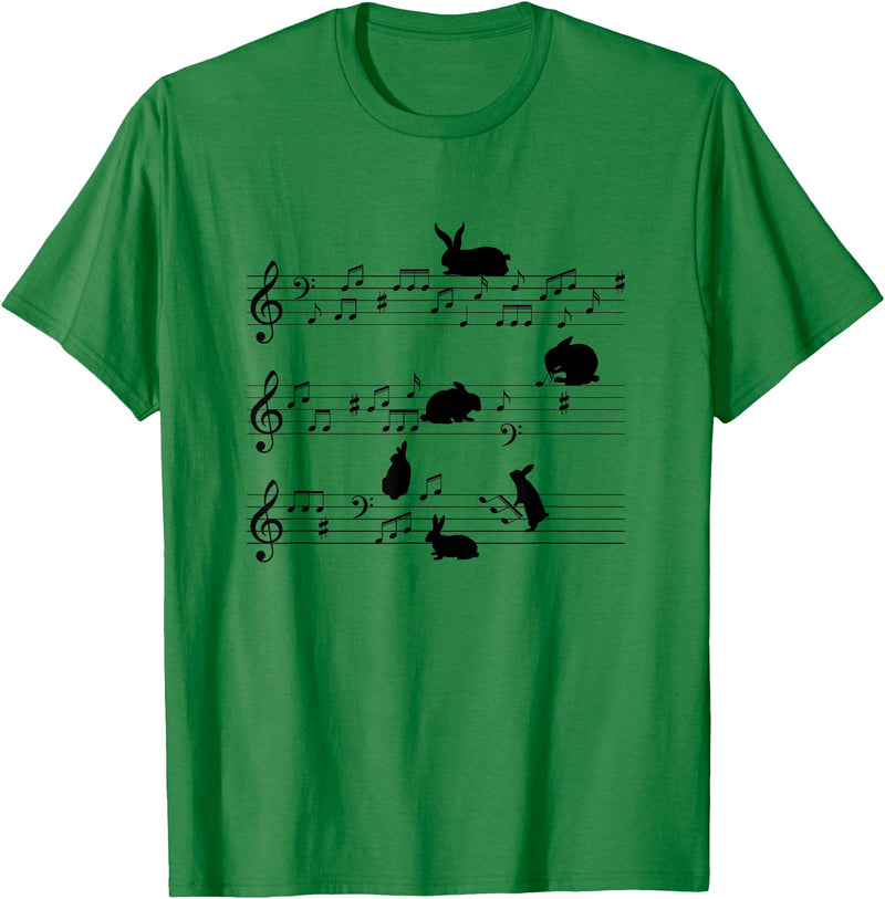 Cute Bunny Rabbit Playing Music Notes Musician T-Shirt in Kelly Green