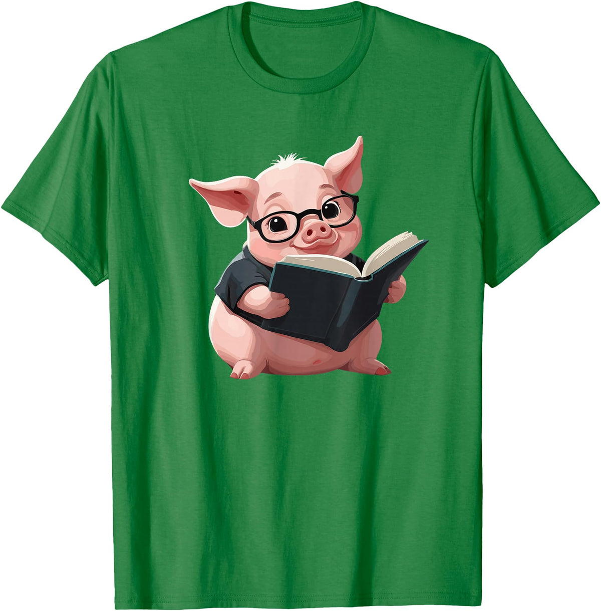 Book Lovers Pig reading Books Cute Pig is reading a Book, Reading Pig T-Shirt - Kelly Green
