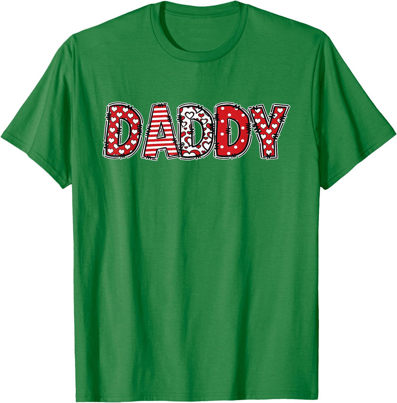 Retro Christmas Valentine Matching Family Tees Hearts Buffalo Plaid Dad Daddy Valentines Day T-Shirt - Kelly Green