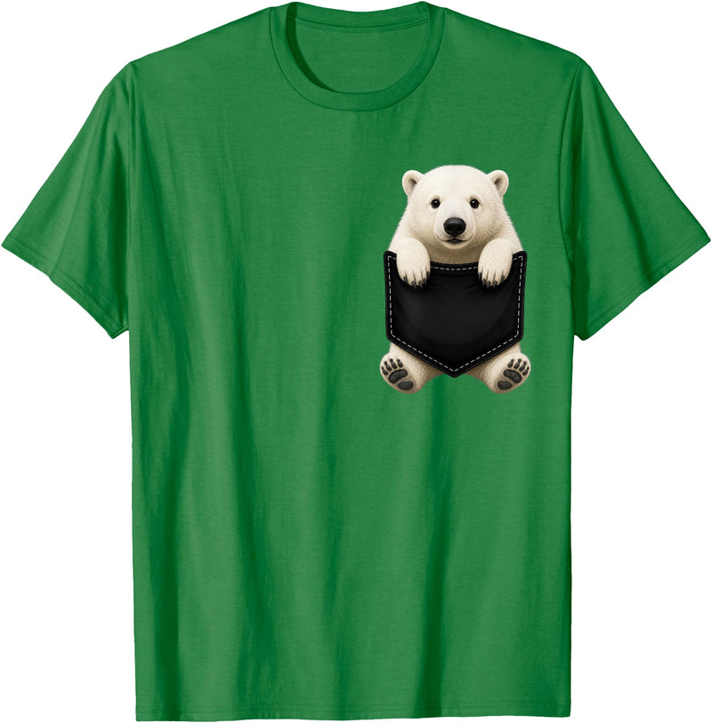 Funny Polar Bear in Pocket Polar Bear Lover Cute Pocket T-Shirt - Kelly Green
