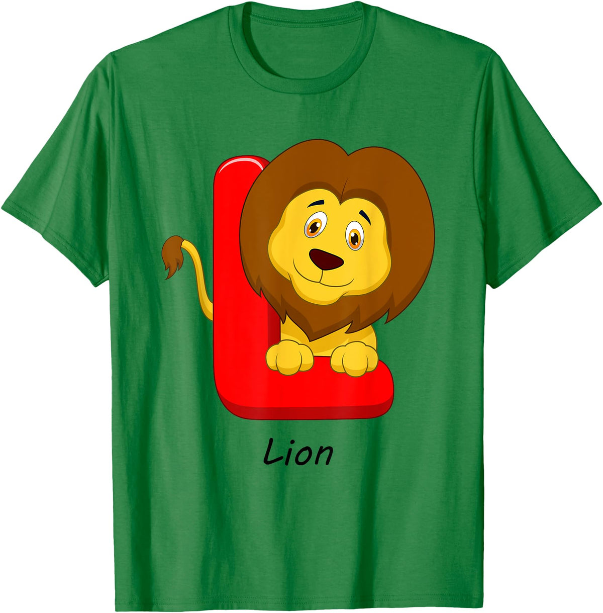 Cute Colorful Zoo Cartoon Animal ABC Children's Letters Motif L Like Lion T-Shirt - Kelly Green