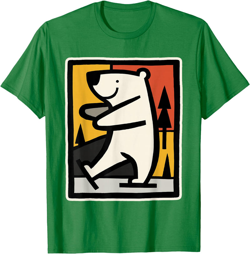 Utschki Bratschki Ice Bear Ice Skating Cartoon Graphic T-Shirt - Kelly Green